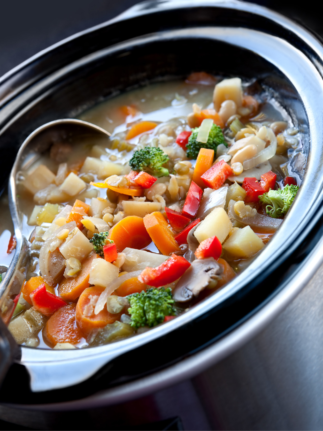 Crock pot filled with homemade stew